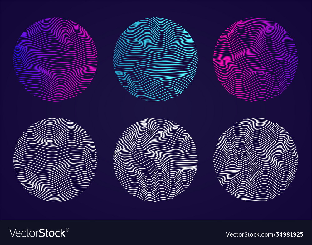 Set wavy spheres with lines liquid geometric Vector Image