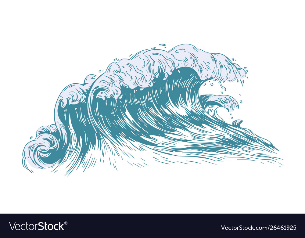 Stylish Drawing Sea Or Ocean Wave With Foaming Vector Image