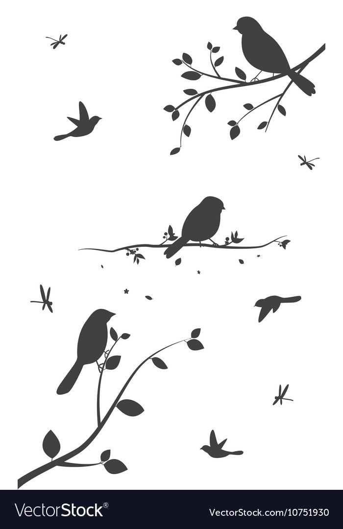 Colorful Birds with tree and birdcage Royalty Free Vector