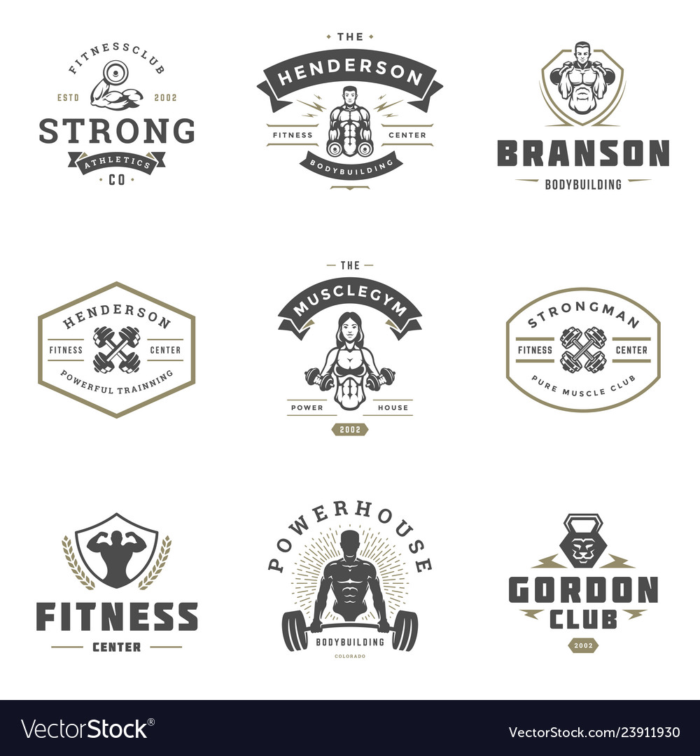 Set fitness center and sport gym logos and badges Vector Image