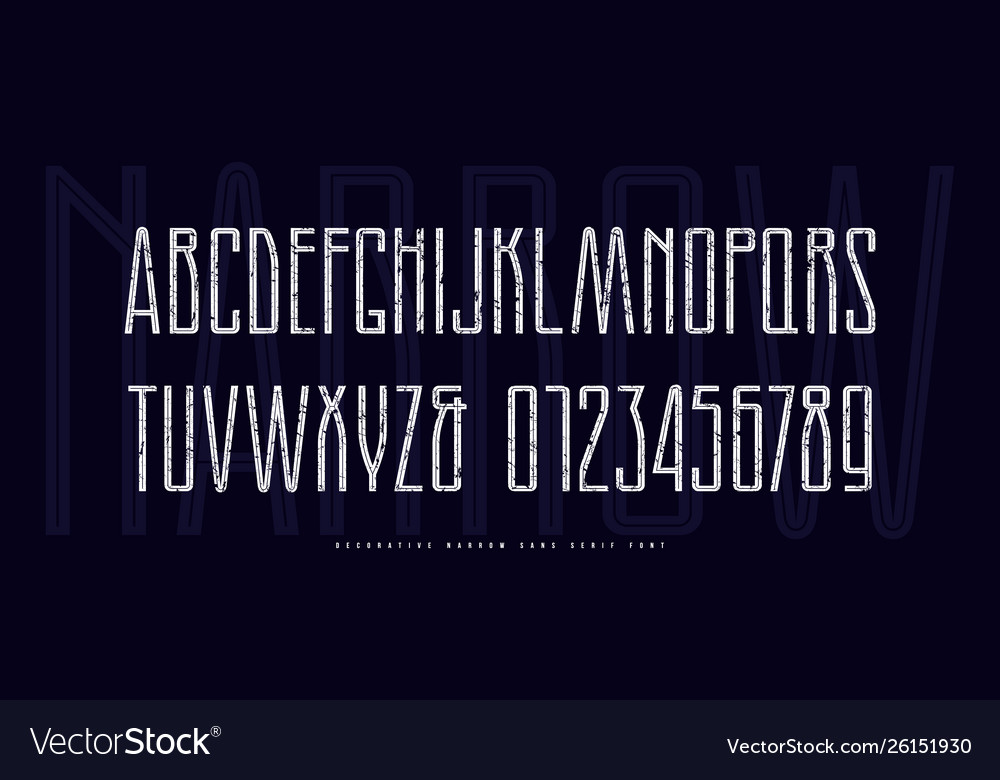 Stock narrow sans serif font with inner contour Vector Image