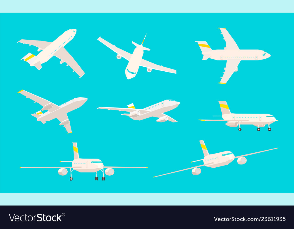 Airplane set different angles sight on a blue Vector Image