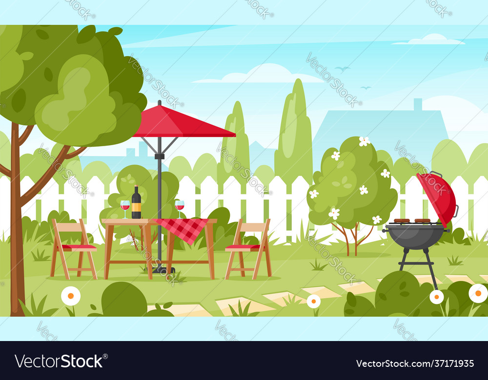 Bbq party in backyard Royalty Free Vector Image