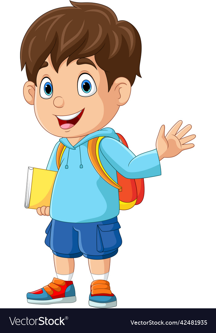 Cartoon little boy waving hand Royalty Free Vector Image