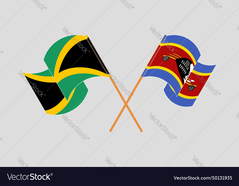 Crossed and waving flags of jamaica eswatini Vector Image