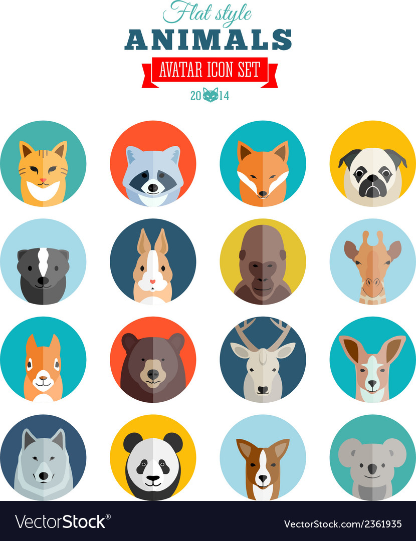 Flat style animals avatar icon set Royalty Free Vector Image