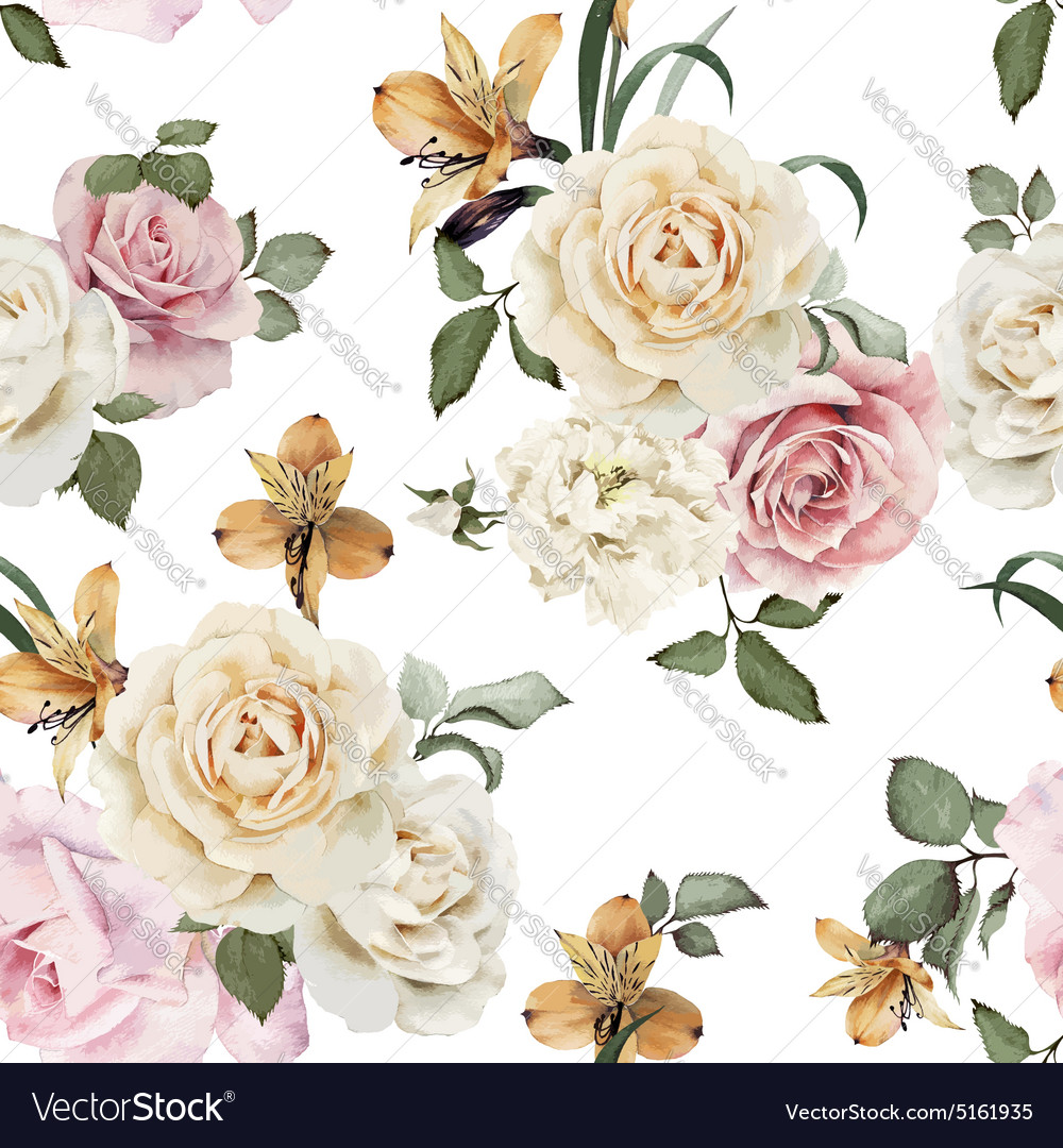 Seamless floral pattern with roses watercolor