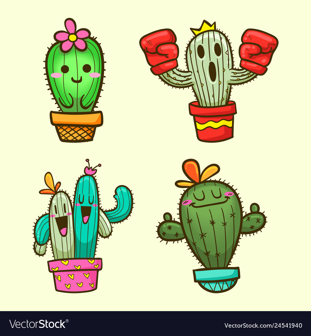 Cute cactus cartoon Royalty Free Vector Image - VectorStock