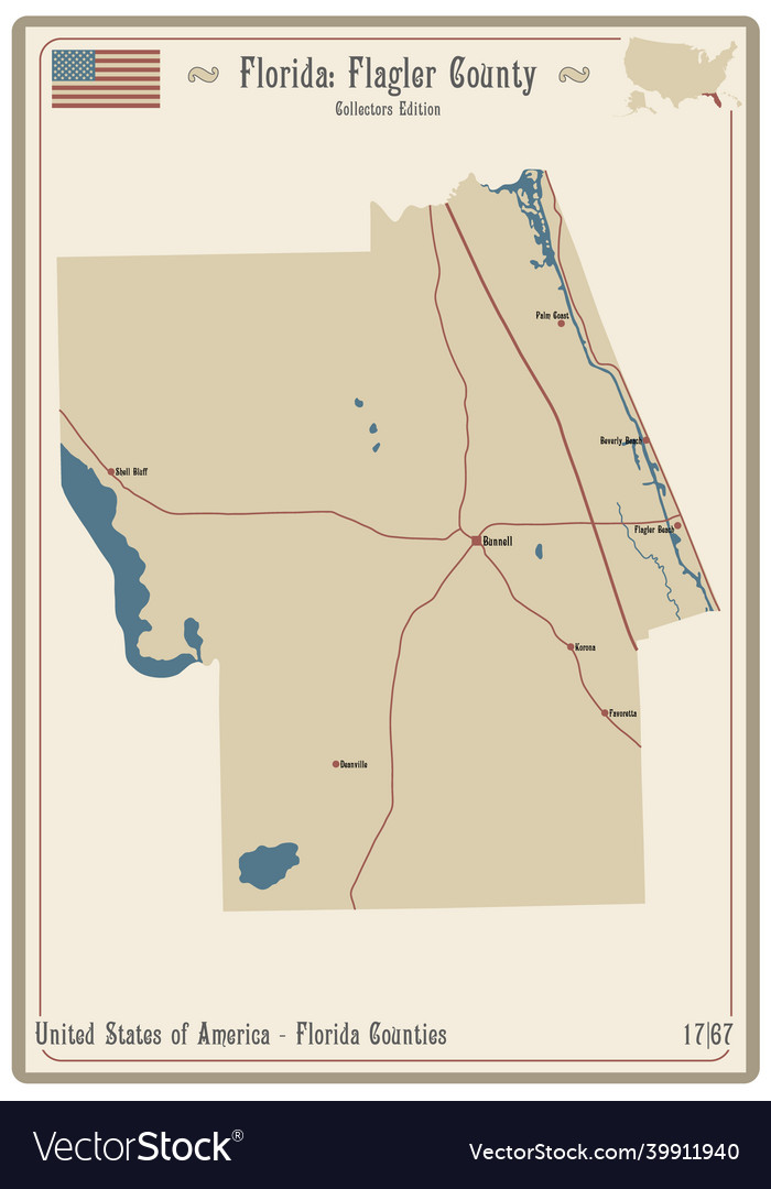 Map of flagler county in florida Royalty Free Vector Image