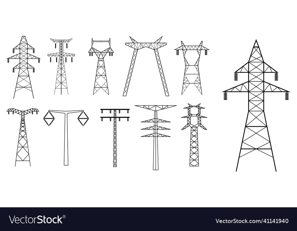 Set of high voltage electric line icon or towers Vector Image