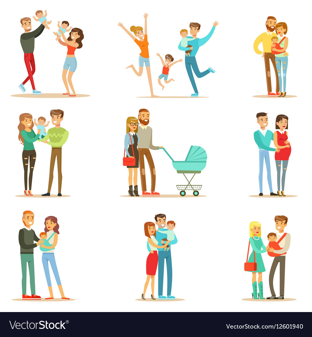 Young And Expecting Parents With Small Babies And Vector Image