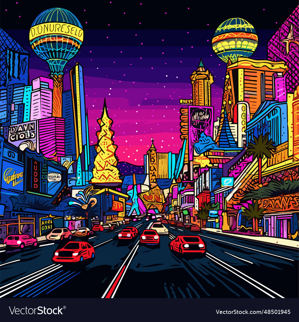 Las vegas hand-drawn comic doodle Royalty Free Vector Image