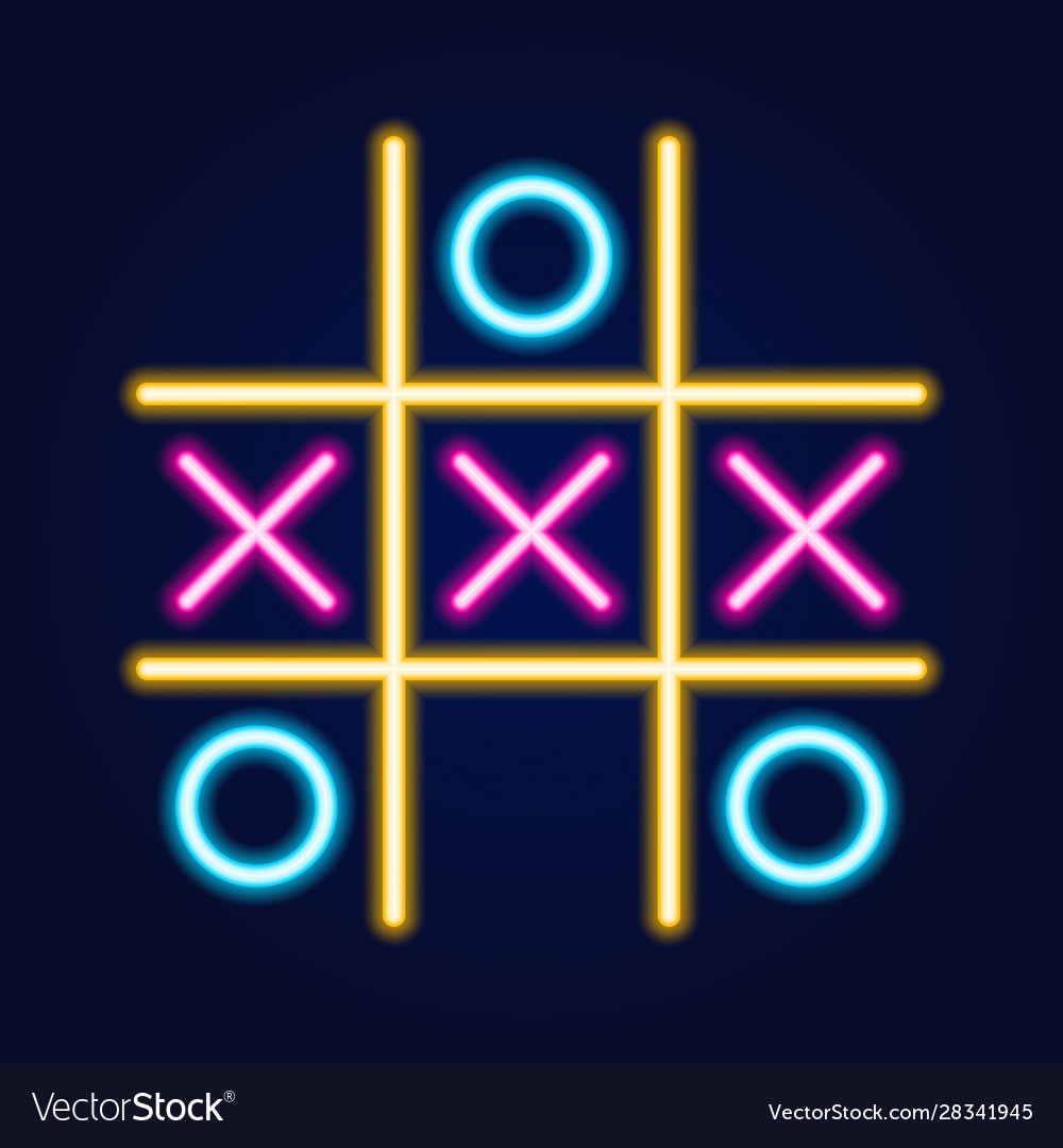 Tic tac toe game linear outline icon colour neon Vector Image