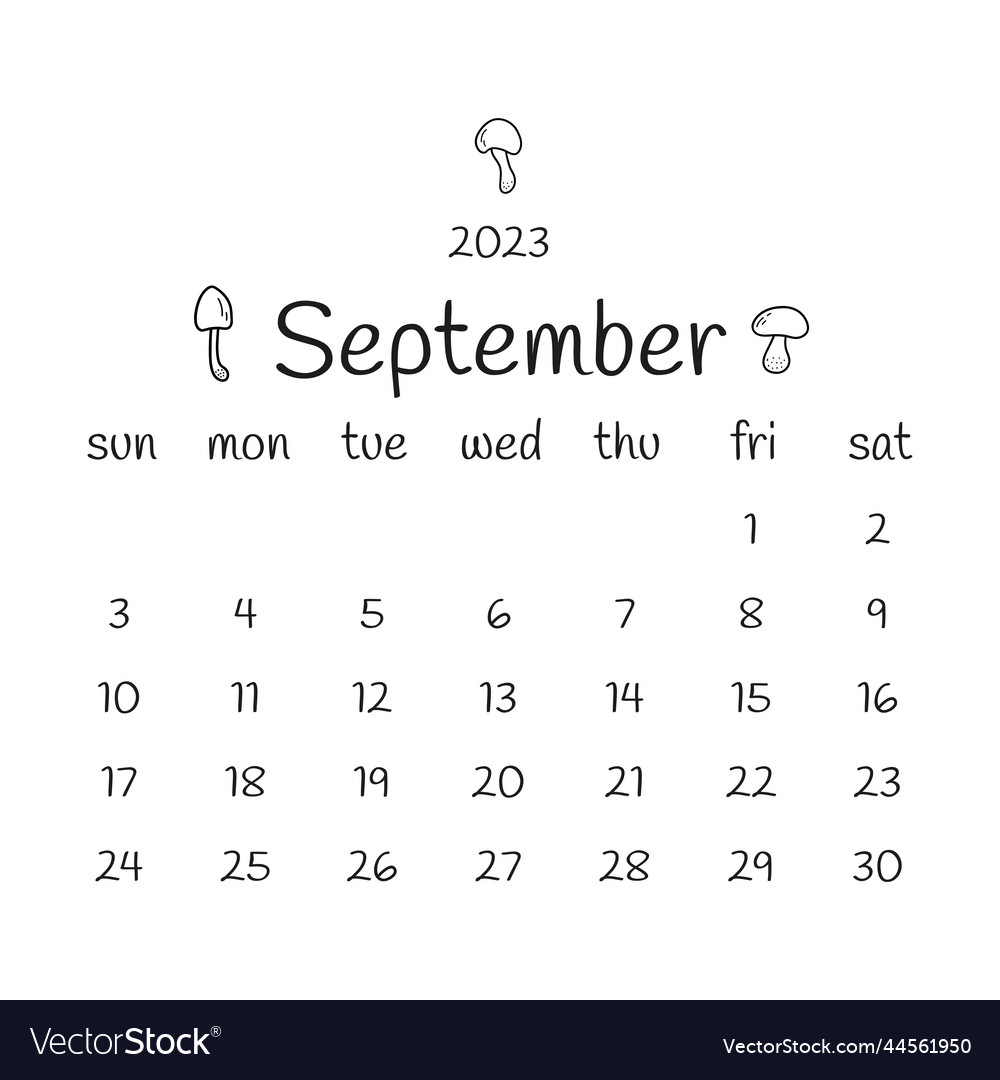 2023 september calendar with seasonal mushrooms Vector Image