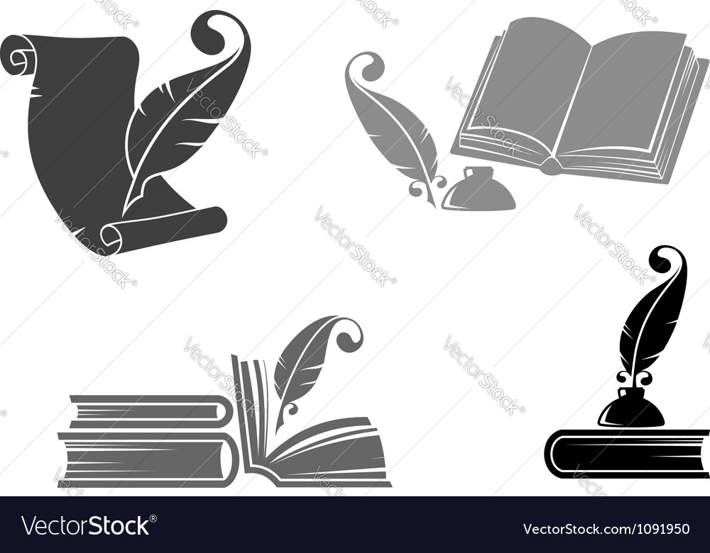 Books and quills Royalty Free Vector Image - VectorStock