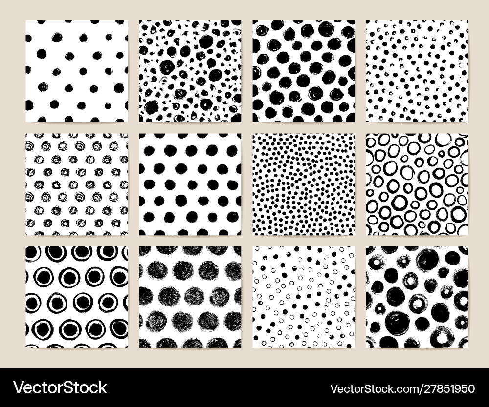 Ink brush strokes seamless patterns set Royalty Free Vector