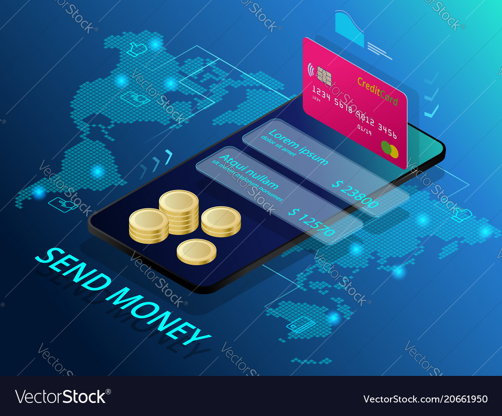 Isometric Send Money Online Transfer Vector Image