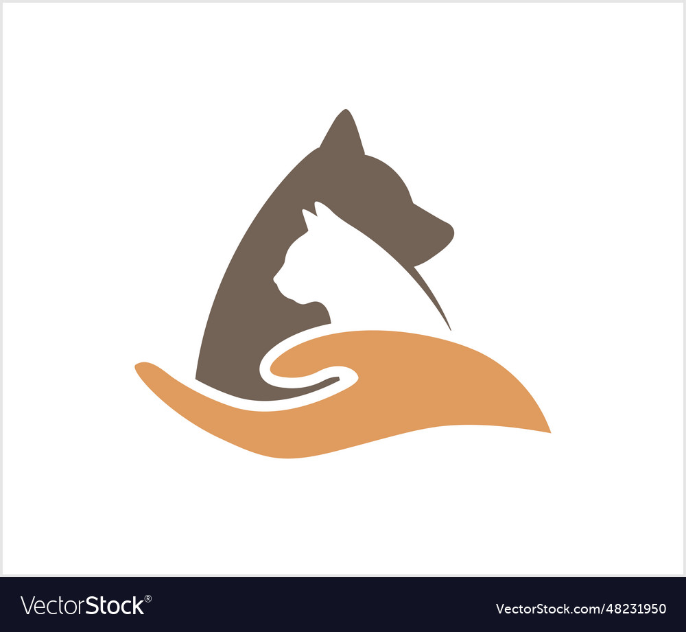 Pet dog and cat hand holding care logo design Vector Image