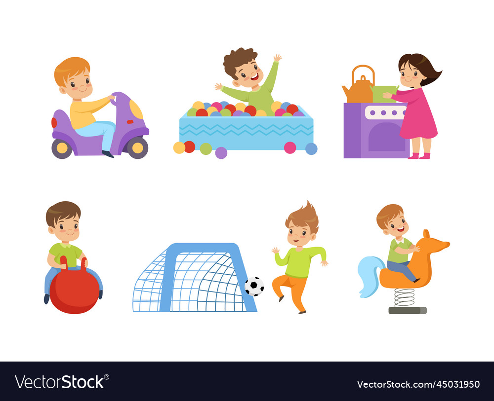 Playful little children at playground engaged in Vector Image