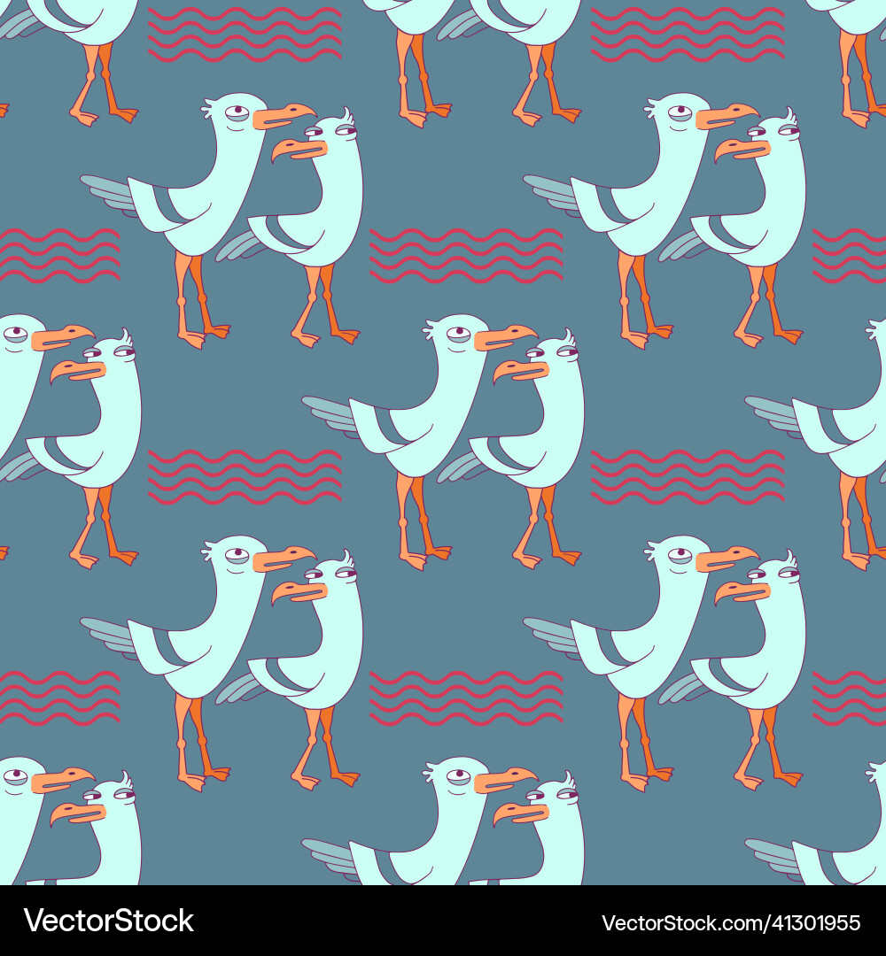 Cute seagull and wave seamless pattern Royalty Free Vector