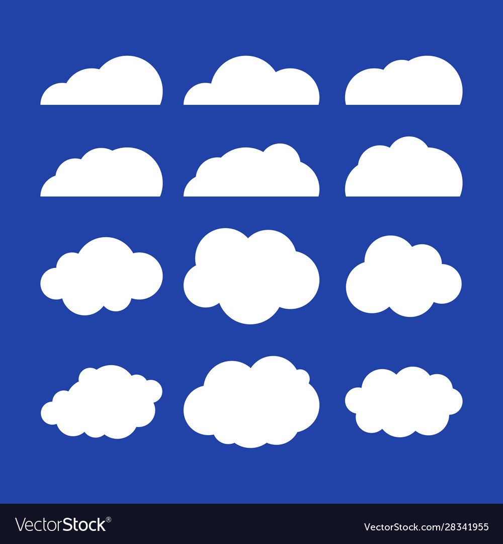 Flat Clouds Set Blue Sky Background Royalty Free Vector