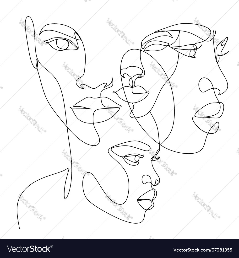 Line art woman face drawing black woman afro Vector Image