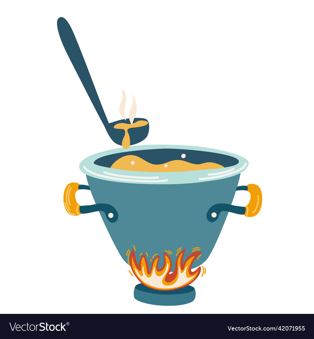 Pot of soup and a ladle the day vegan Royalty Free Vector