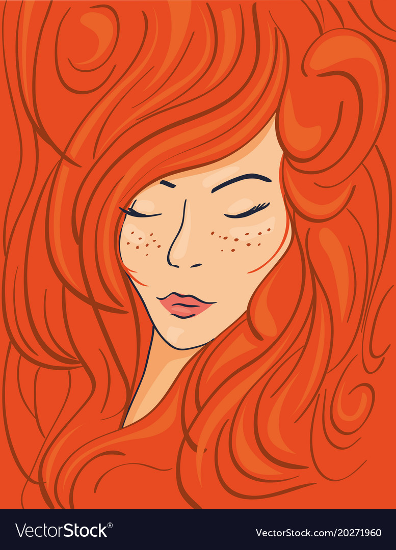 Beautiful Face Of A Red Haired Girl In Wavy Hair Vector Image