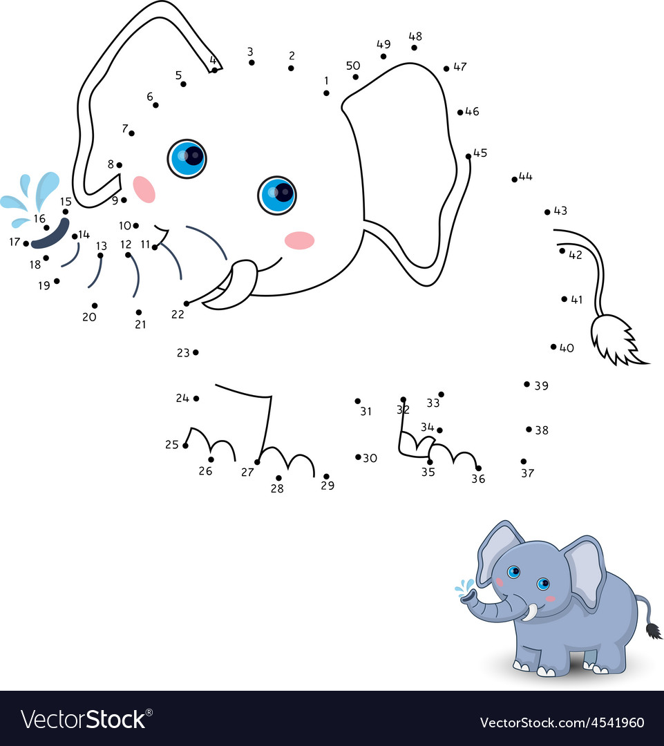 Elephant connect dots and color Royalty Free Vector Image