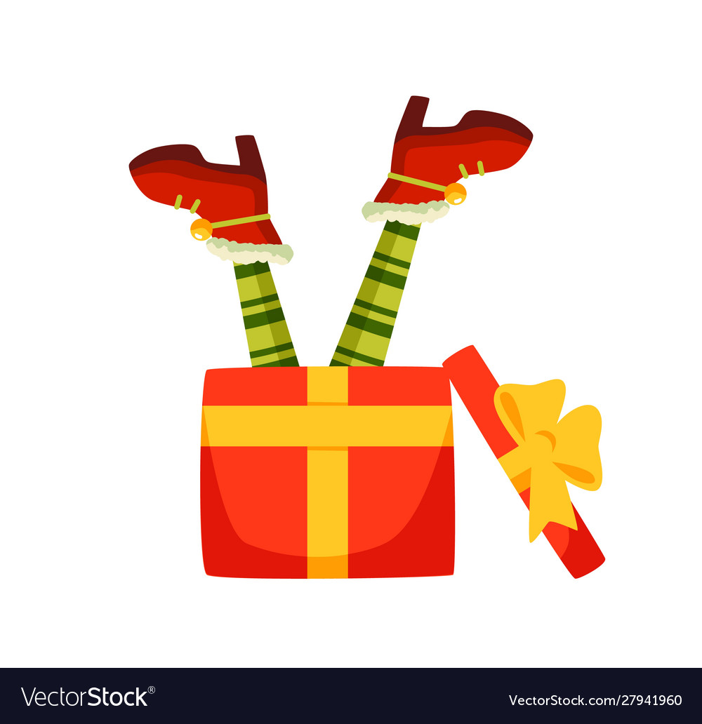 Download Elf Legs In Gift Box Flat Royalty Free Vector Image