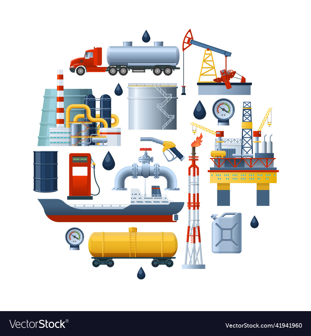 Oil industry round composition Royalty Free Vector Image