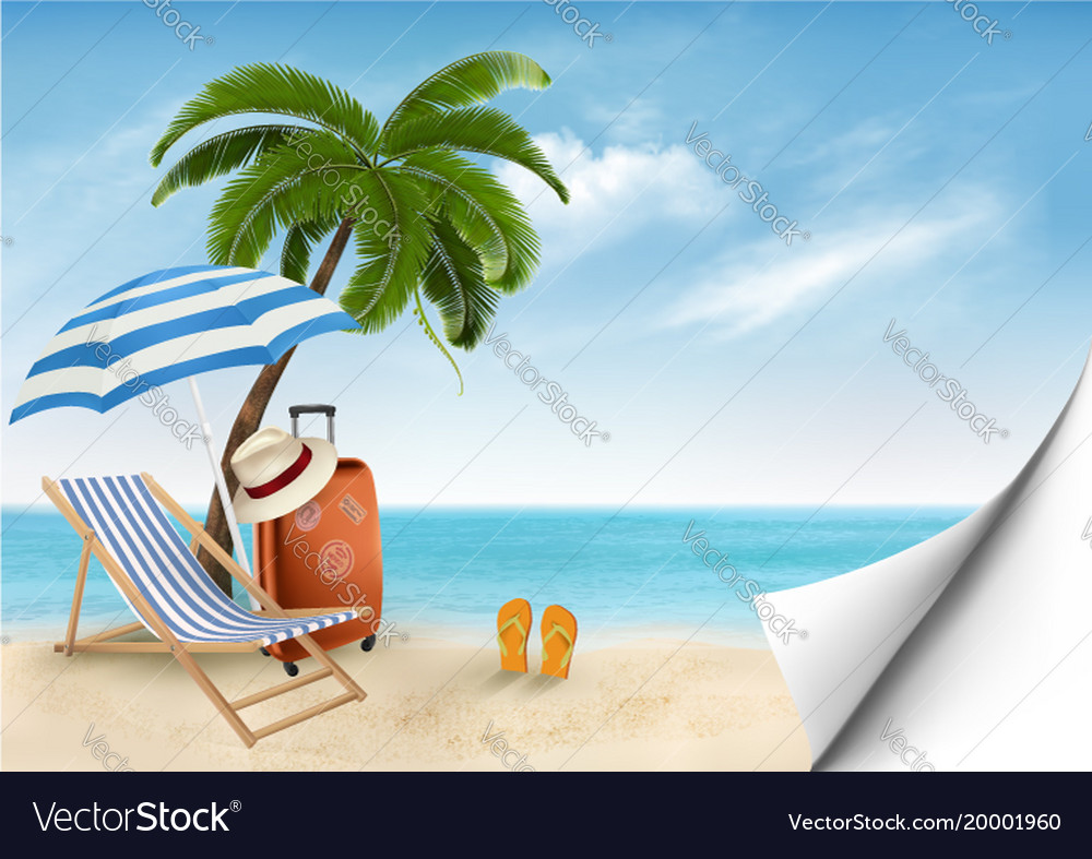 Seaside vacation travel items on the beach Vector Image