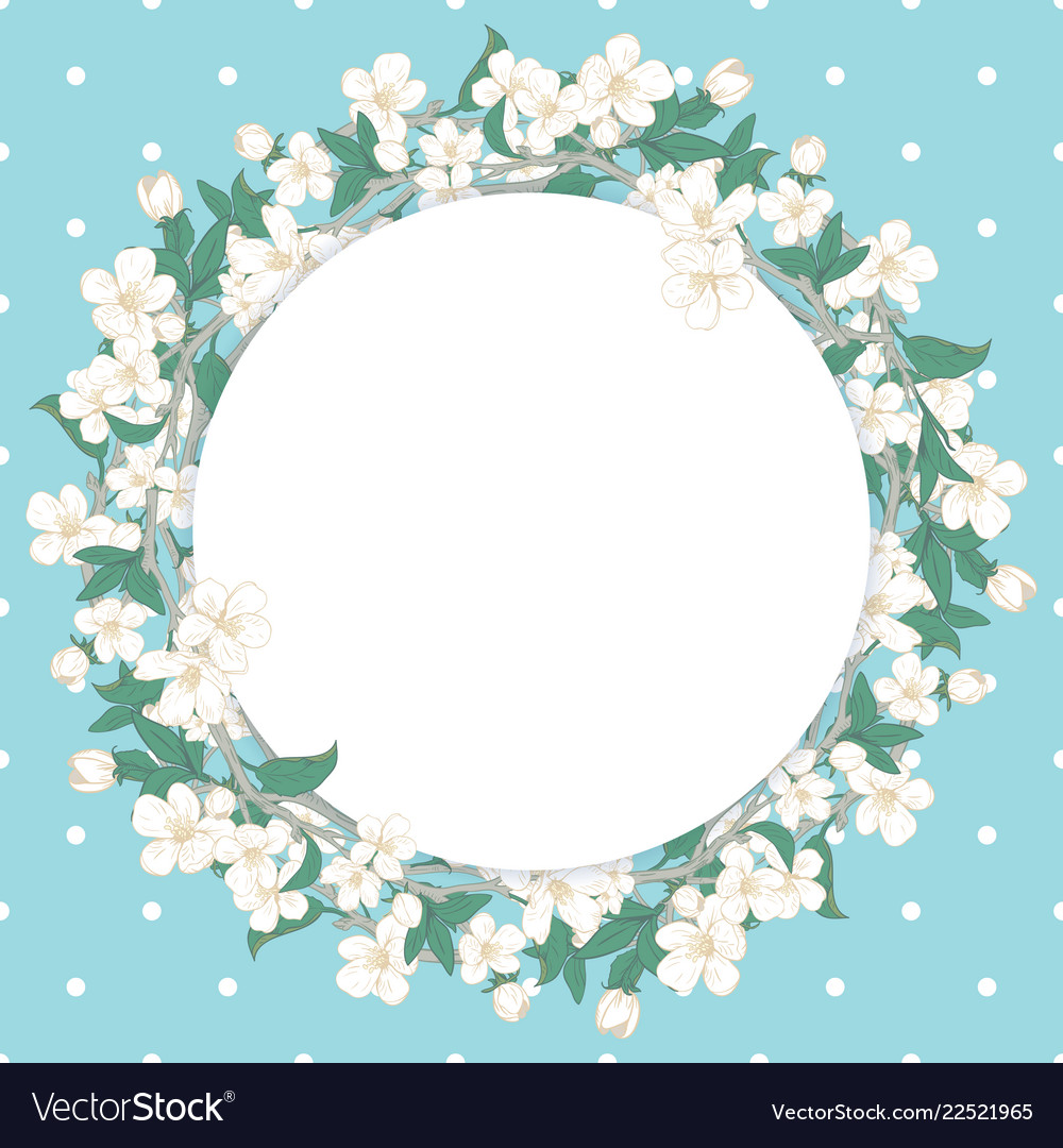 Cherry blossom round pattern on blue polka dot Vector Image Cherry blossom round pattern on blue polka dot Vector Image