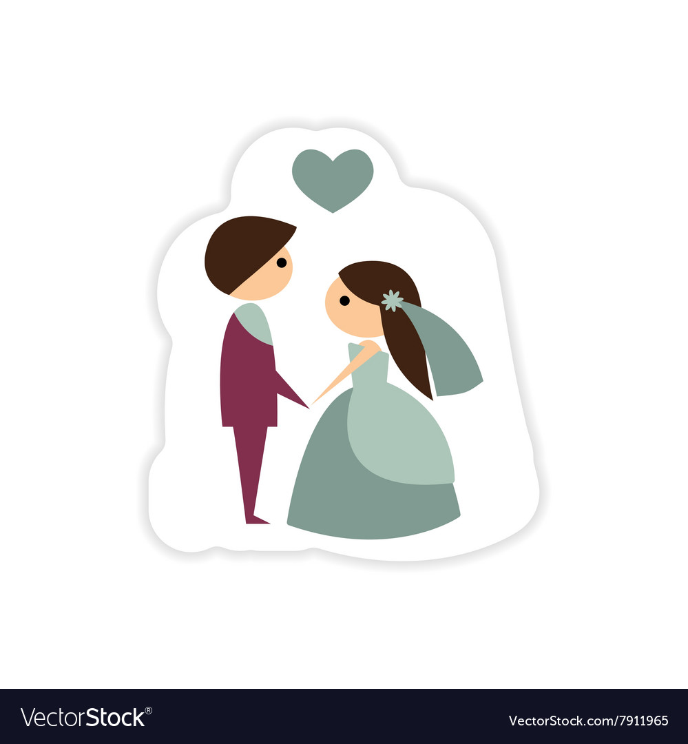 Paper sticker on white background groom on knees Vector Image