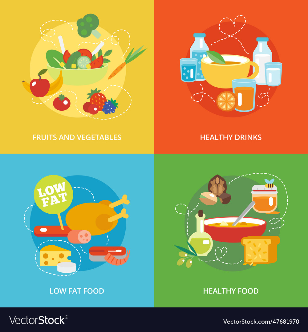 Healthy eating flat set Royalty Free Vector Image