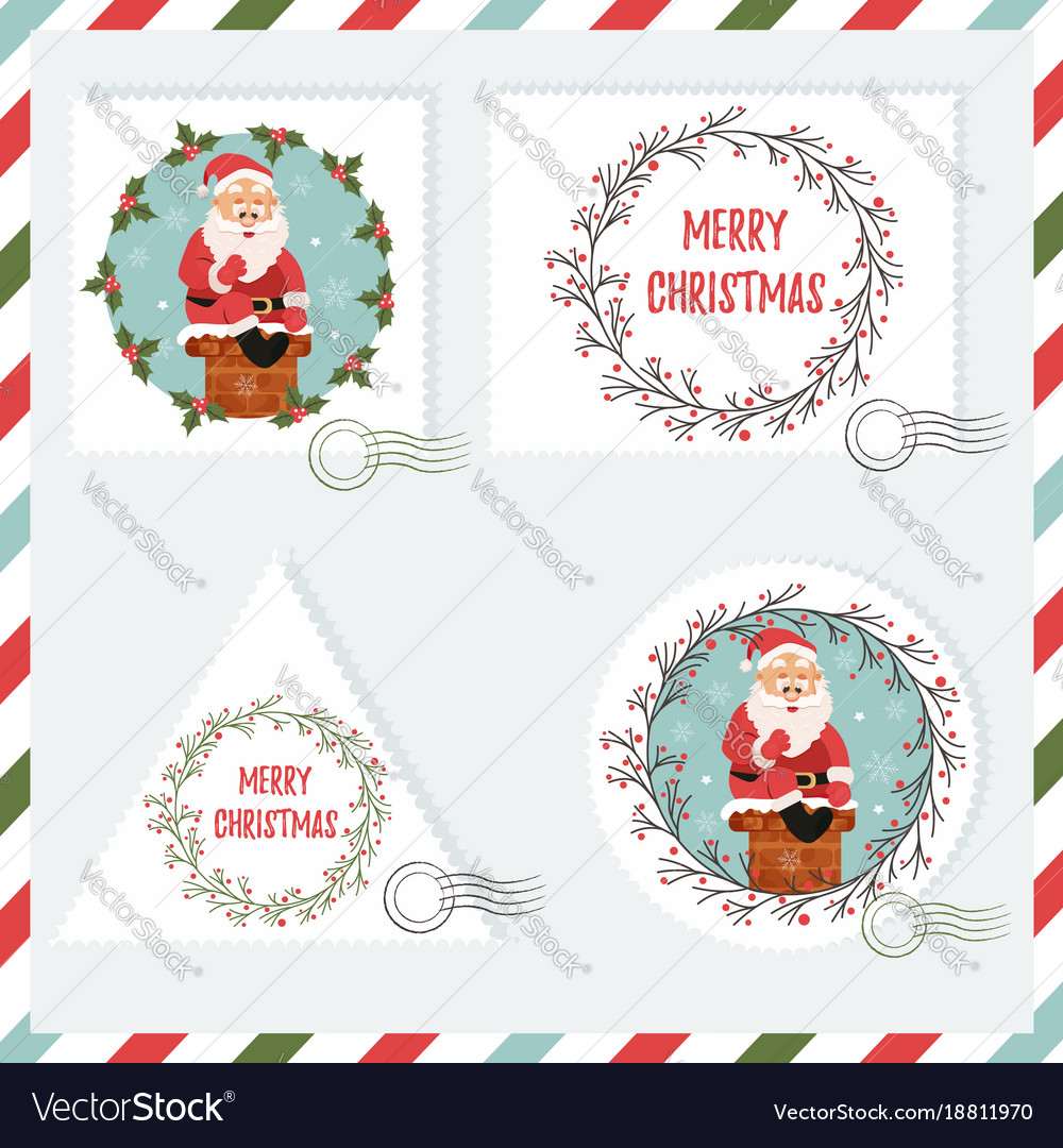 Holiday set of stamps with santa