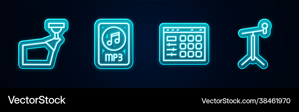 Set line movie spotlight mp3 file document drum Vector Image