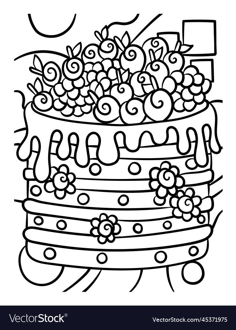 Cake Sweet Food Coloring Page For Kids Royalty Free Vector