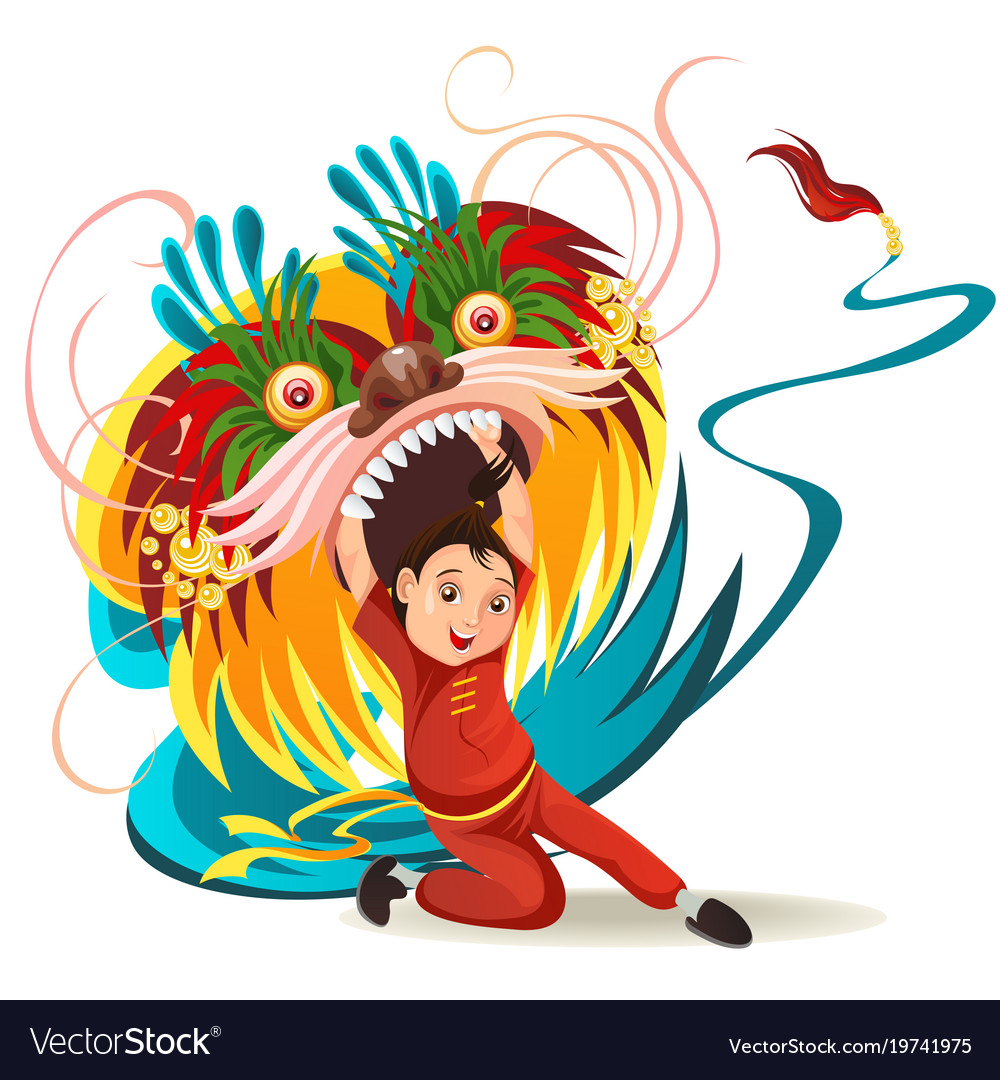 Chinese lunar new year lion dance fight isolated Vector Image