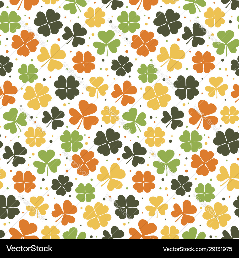 Clover leaves seamless pattern colorful shamrock Vector Image