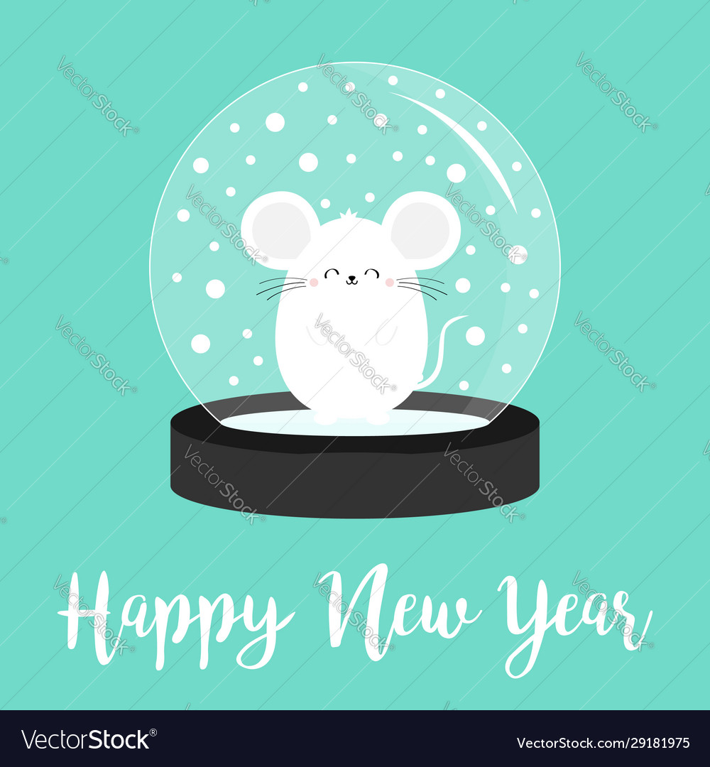 White mouse animal icon crystal ball with snow