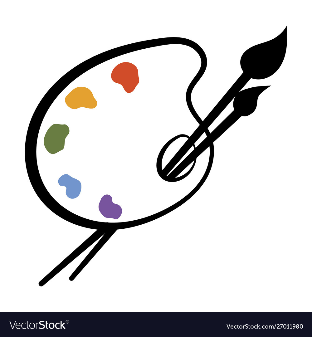 vector illustration of wooden artist palette with brush and paint Stock  Vector