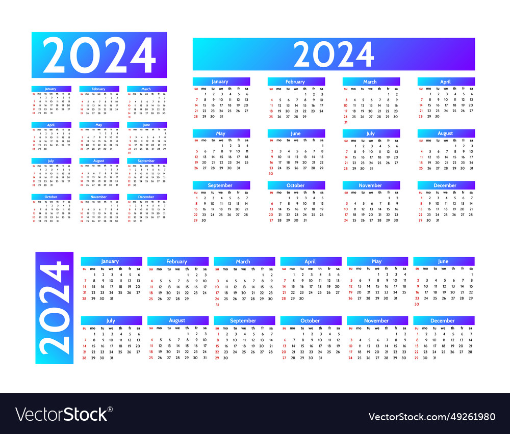 Calendar for 2024 isolated on a white background Vector Image