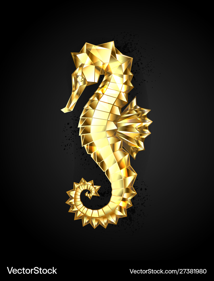 Gold polygonal seahorse Royalty Free Vector Image