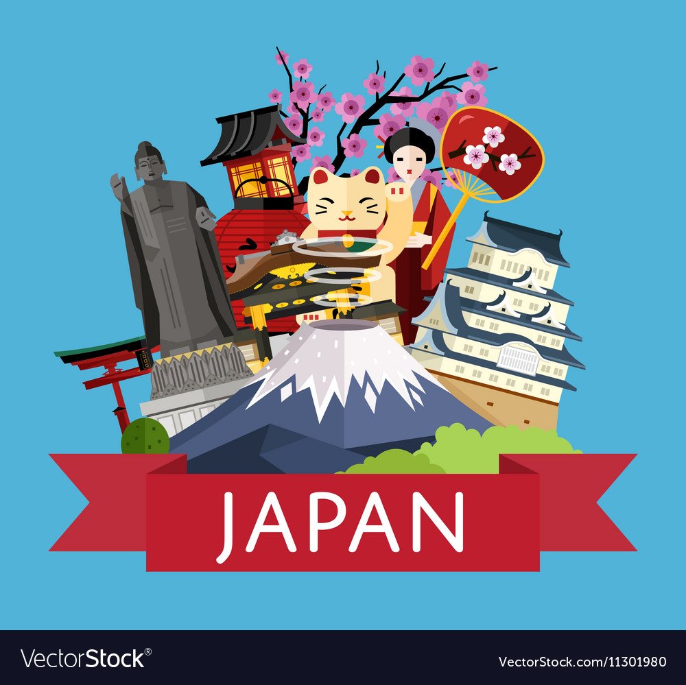 Japan travel concept with famous attractions Vector Image