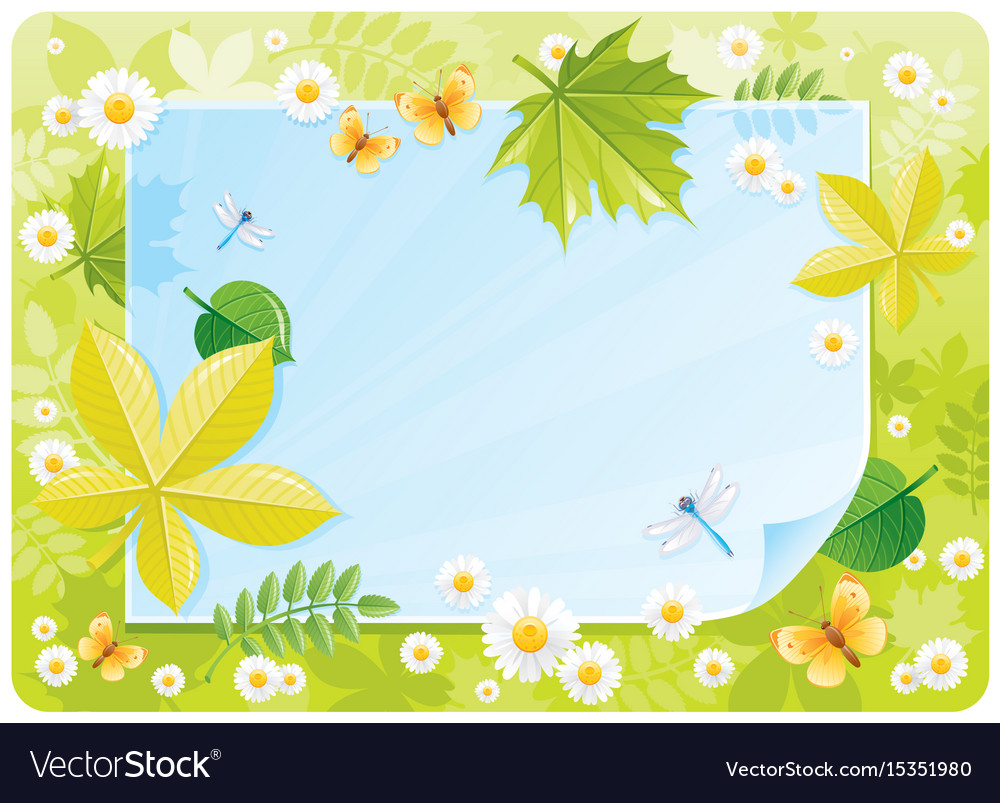 Spring banner border cute forest scene green