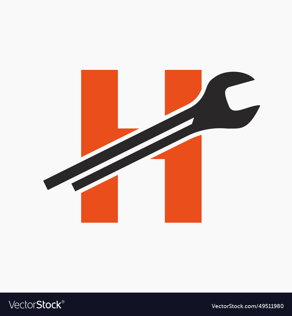 Wrench logo on letter h with engineering symbol Vector Image