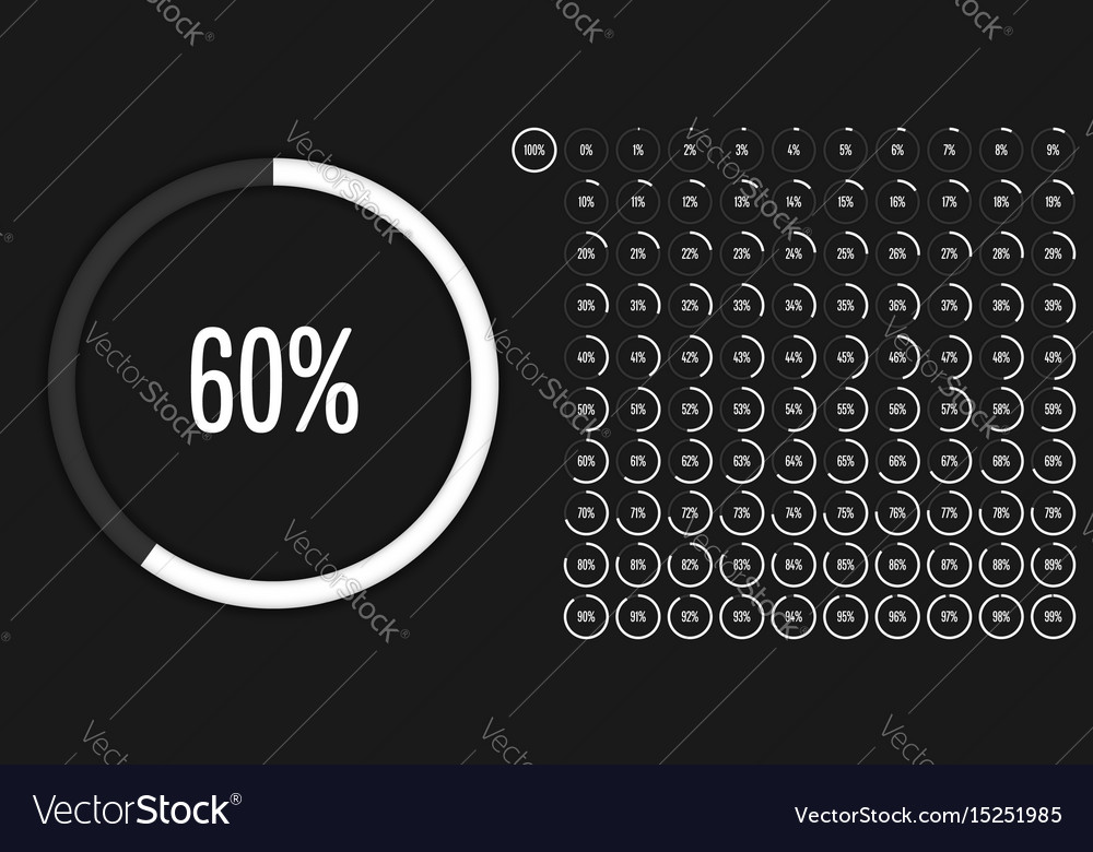 Set circle percentage diagrams from 0 to 100 Vector Image