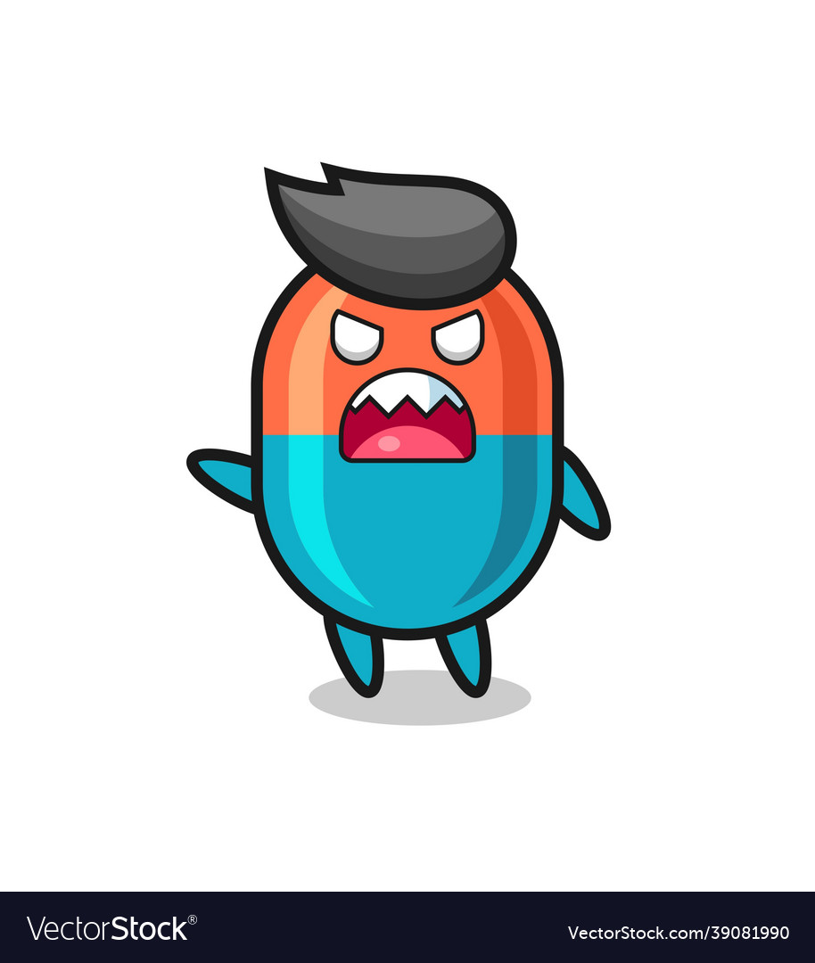 Cute capsule cartoon in a very angry pose Vector Image