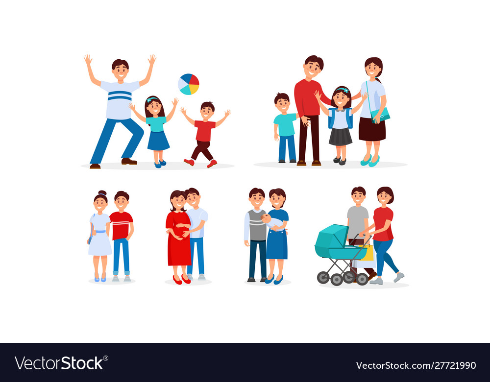 Different stages man and woman becoming parents Vector Image